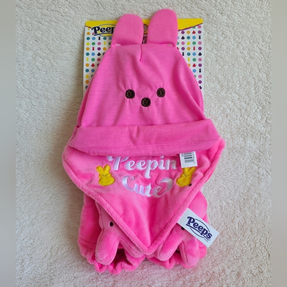 New pink Peeps Baby girl Set Includes Hat, Bib, Booties Easter Bunny PEPPIN CUTE